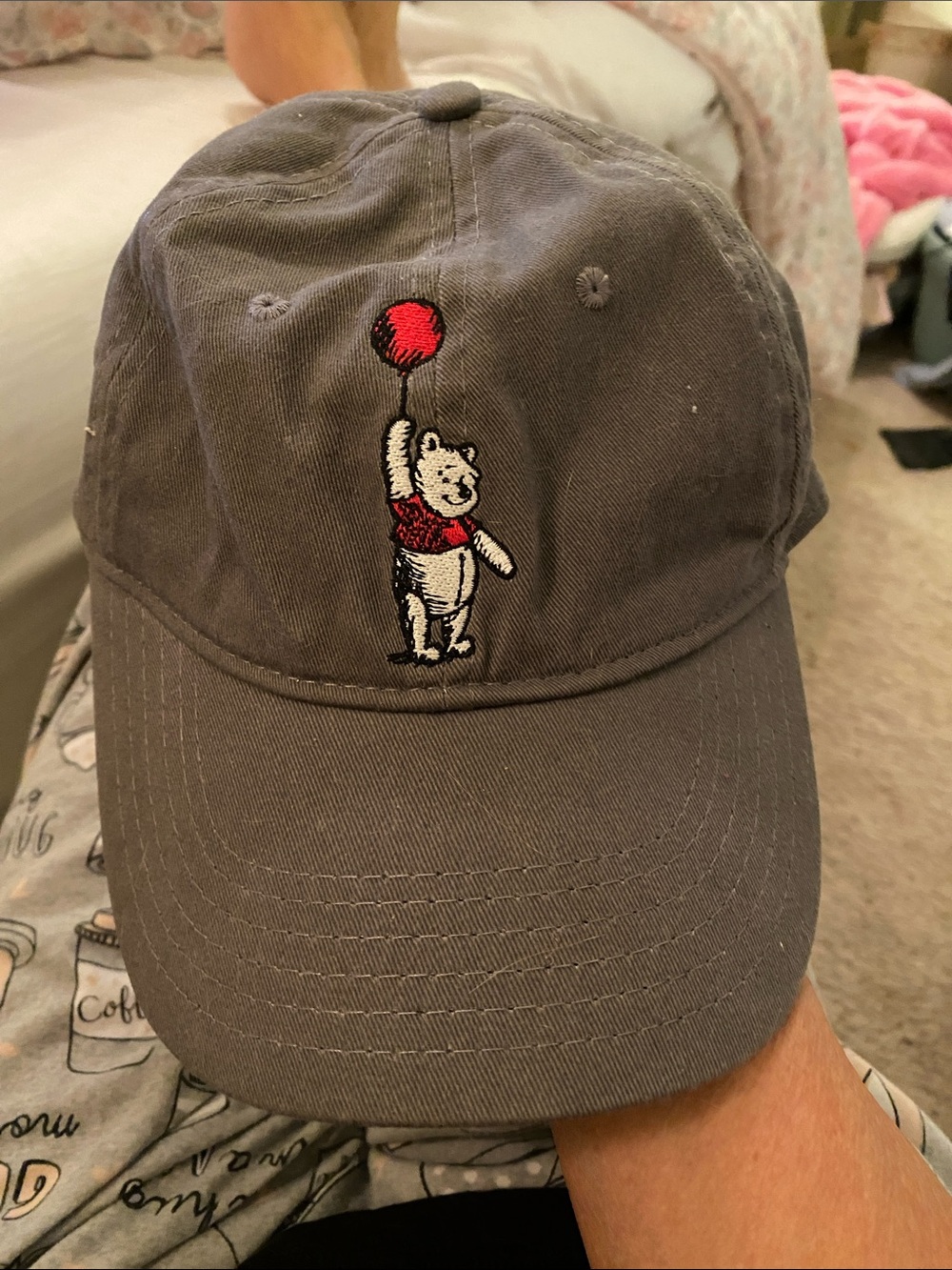 Disney Baseball Cap with pooh bear and Red Balloon Embroidery